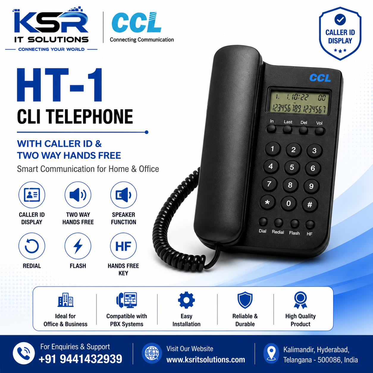 CCL HT-1 CLI Telephone – Caller ID & Two-Way Hands Free Phone