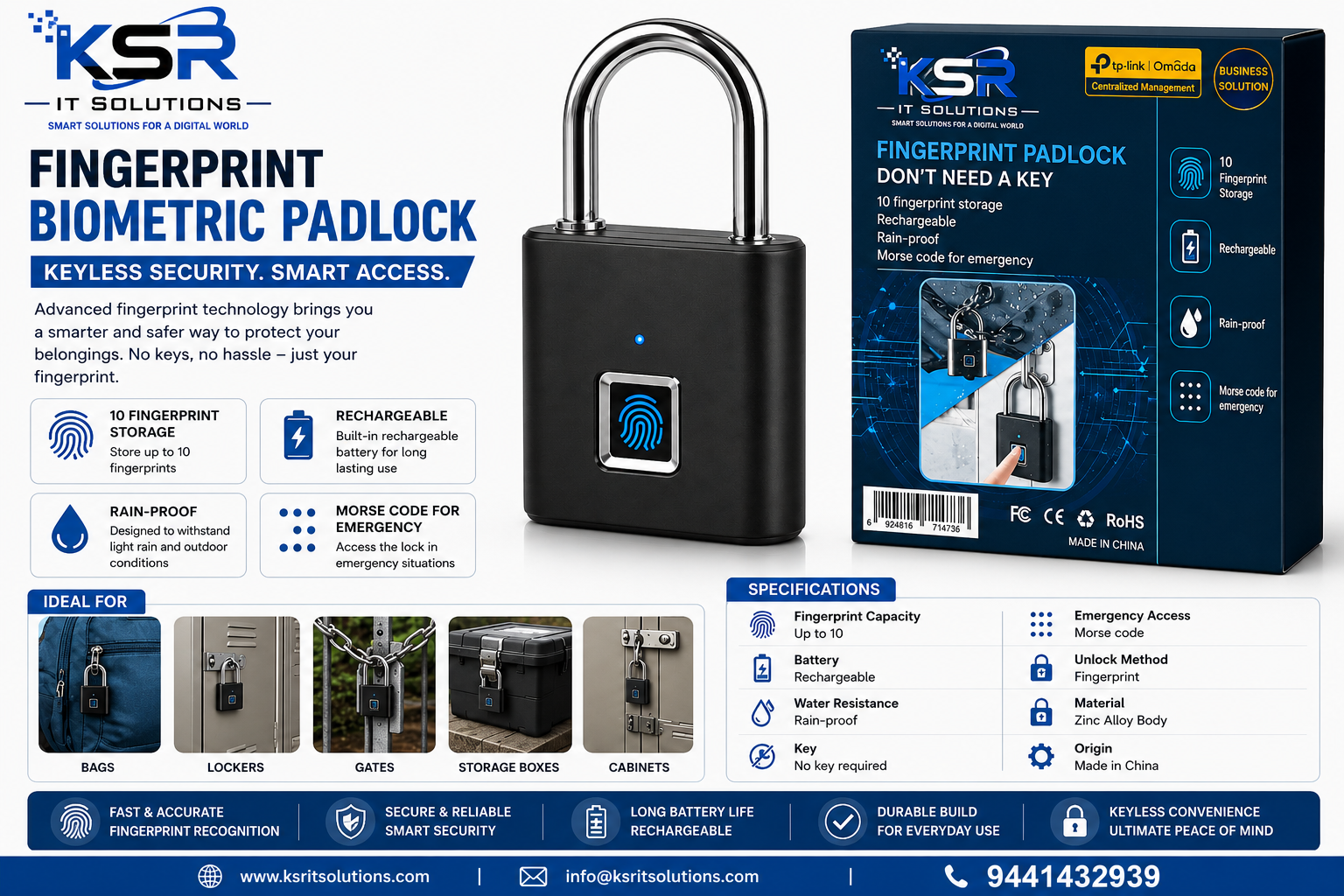 Fingerprint Biometric Padlock – Keyless Smart Lock