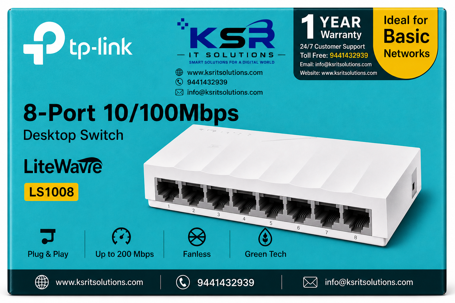 TP-Link LS1008 8-Port 10/100Mbps Desktop Switch