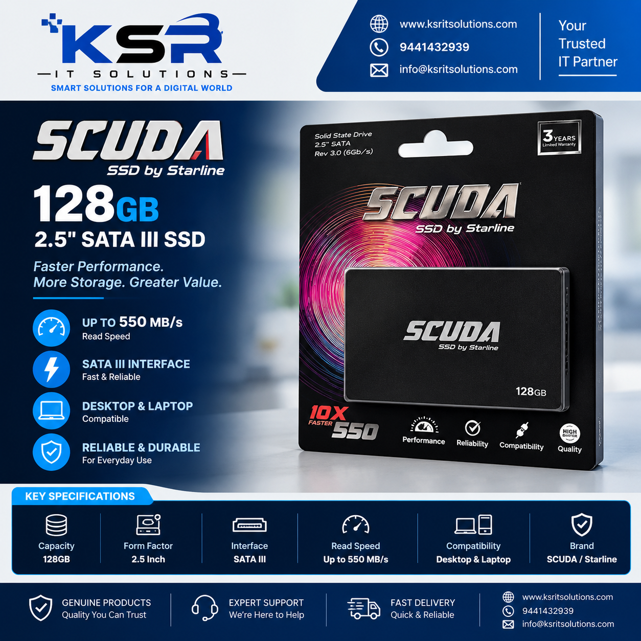 SCUDA SSD by Starline 128GB 2.5" SATA III SSD