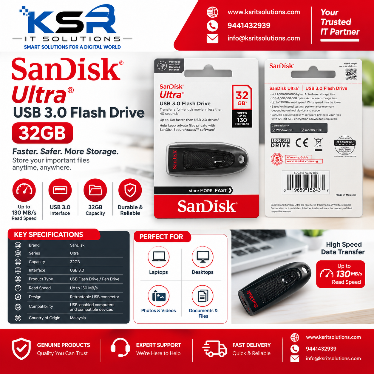 SanDisk Ultra USB 3.0 32GB Flash Drive
