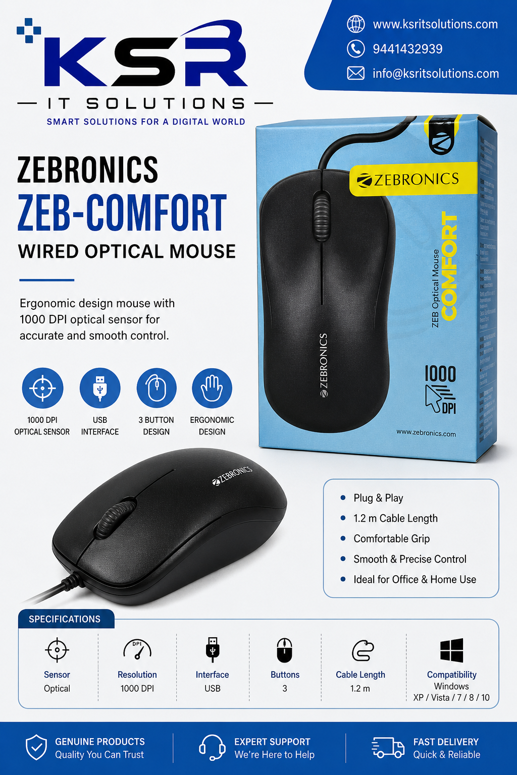 Zebronics Zeb-Comfort Wired Optical Mouse