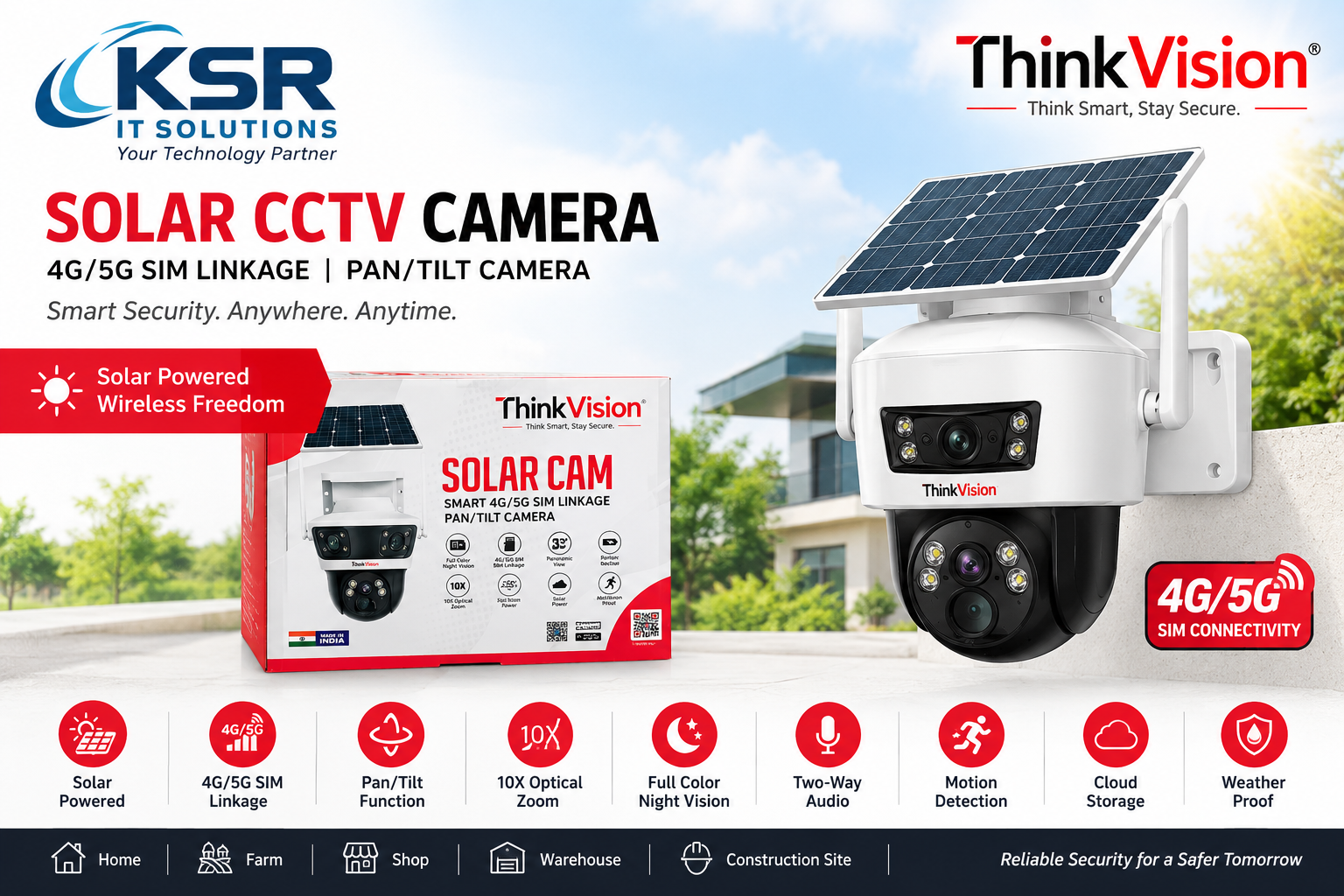 Product Name: ThinkVision Solar CCTV Camera – 4G/5G SIM Linkage Pan/Tilt Camera